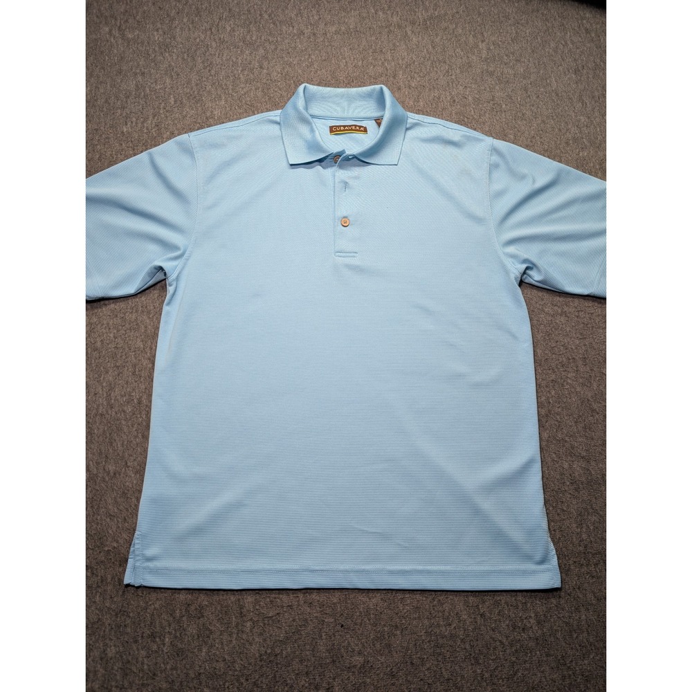 Cubavera Mens Blue Textured Short Sleeve Polo Shirt Size Medium Ribbed Knit